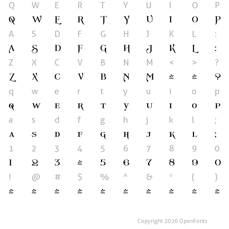 Character Map of FONTSPRING DEMO - Wolverton No.1 Bold