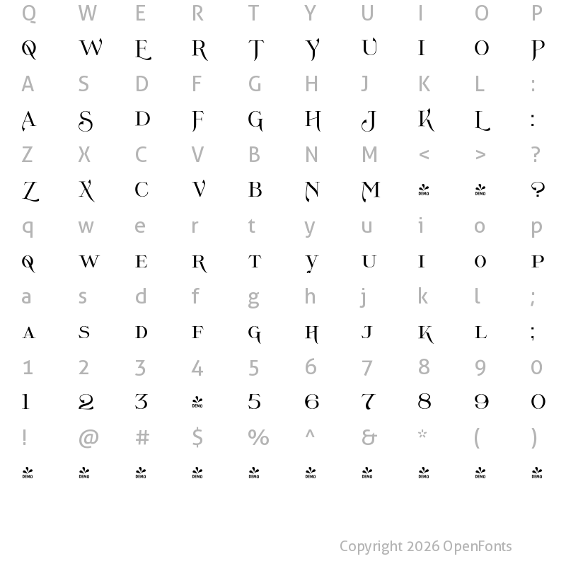 Character Map of FONTSPRING DEMO - Wolverton No.1 Regular