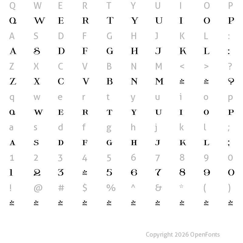 Character Map of FONTSPRING DEMO - Wolverton No.2 Bold
