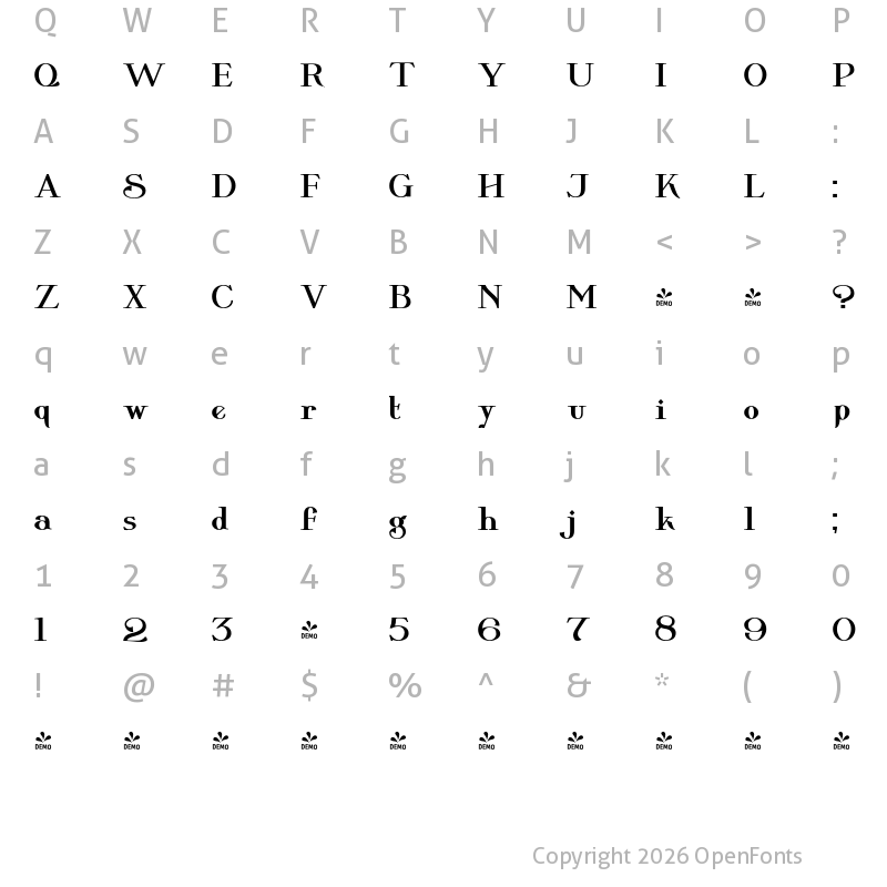 Character Map of FONTSPRING DEMO - Wolverton Text No.3 Bold