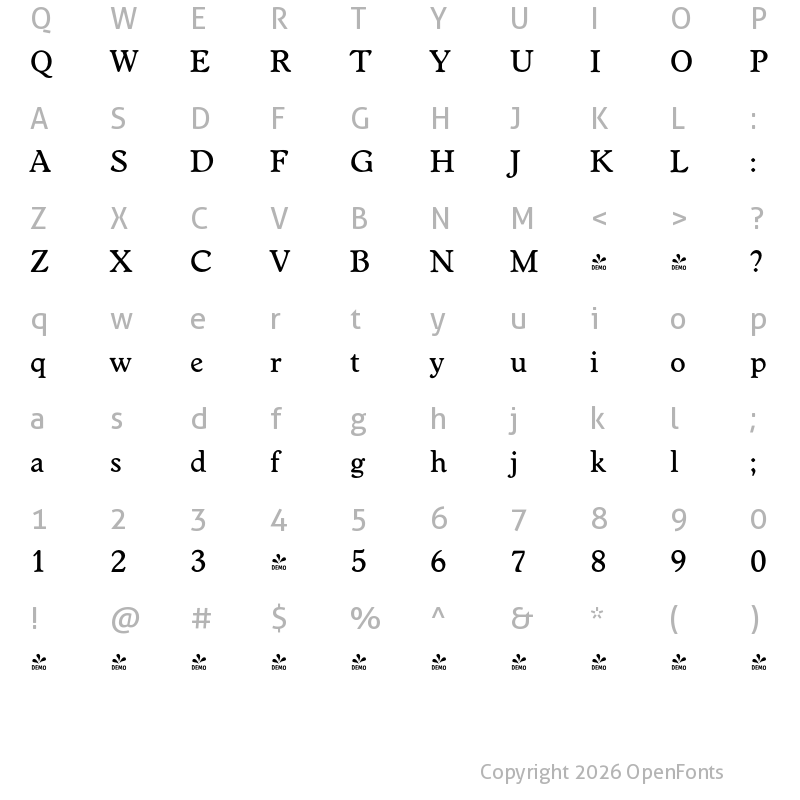 Character Map of FONTSPRING DEMO - Worcester Serial Medium Regular