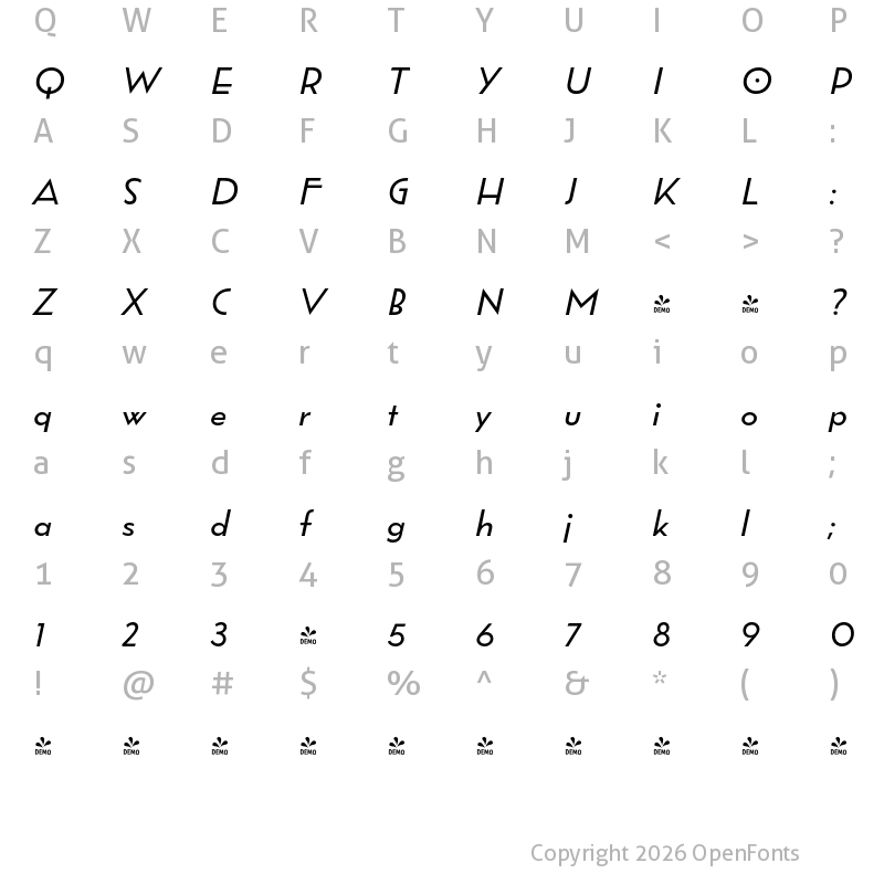 Character Map of FONTSPRING DEMO - Wright Funk It Regular