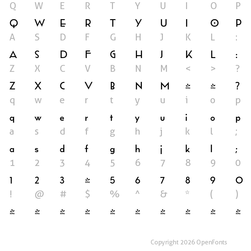 Character Map of FONTSPRING DEMO - Wright Funk SemiBold Regular