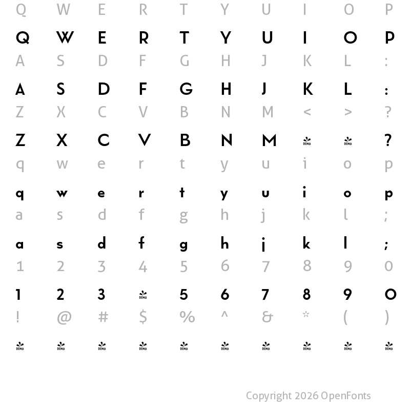 Character Map of FONTSPRING DEMO - Wright Roman Bold Regular