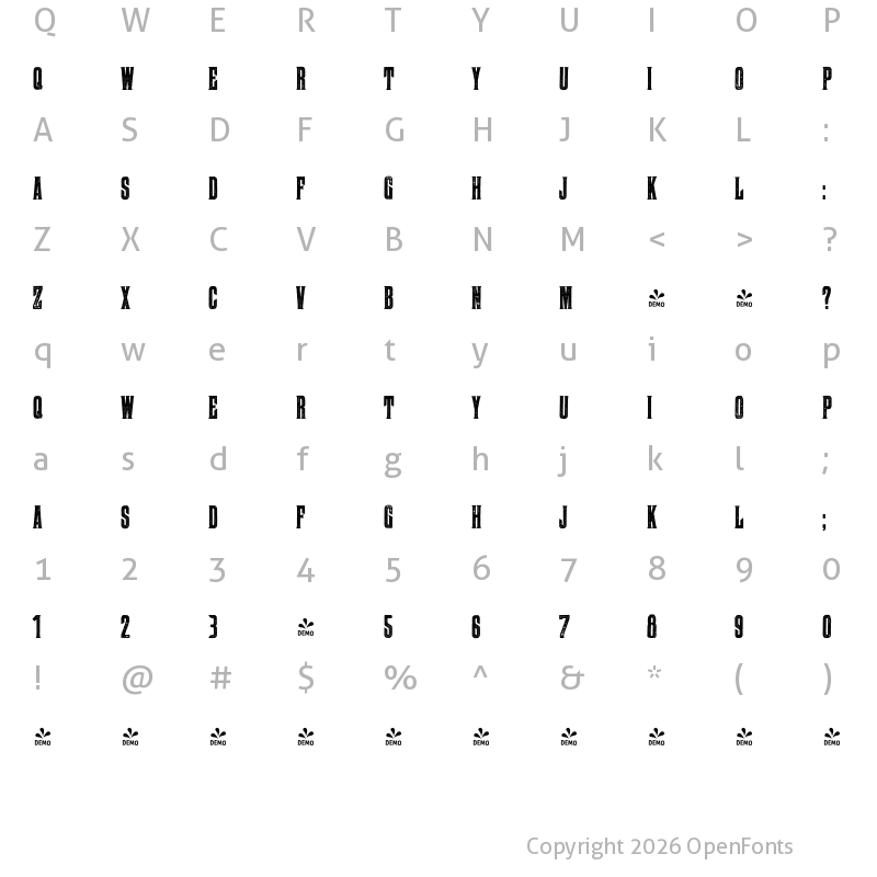 Character Map of FONTSPRING DEMO - WTC BANGER Regular
