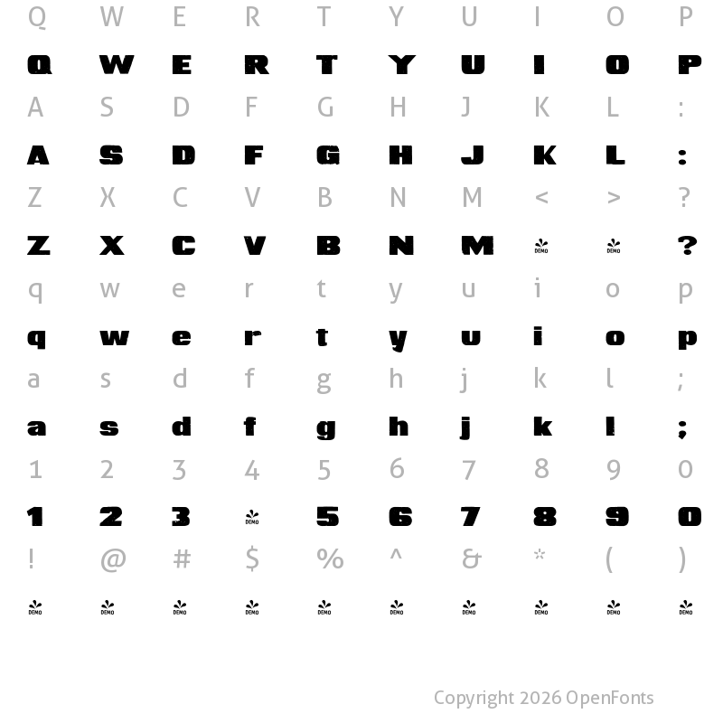 Character Map of FONTSPRING DEMO - WTC MODI Regular