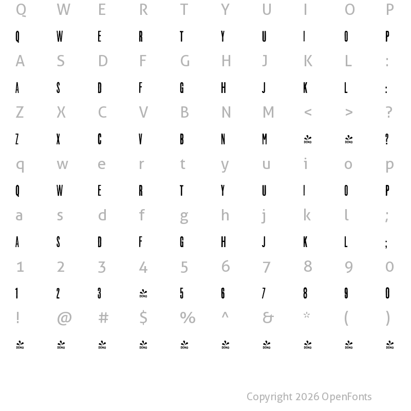 Character Map of FONTSPRING DEMO - WTC NIUNIA Regular