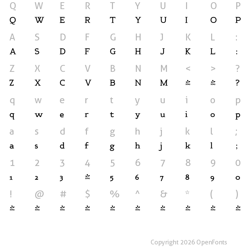 Character Map of FONTSPRING DEMO - Xcetera Bold