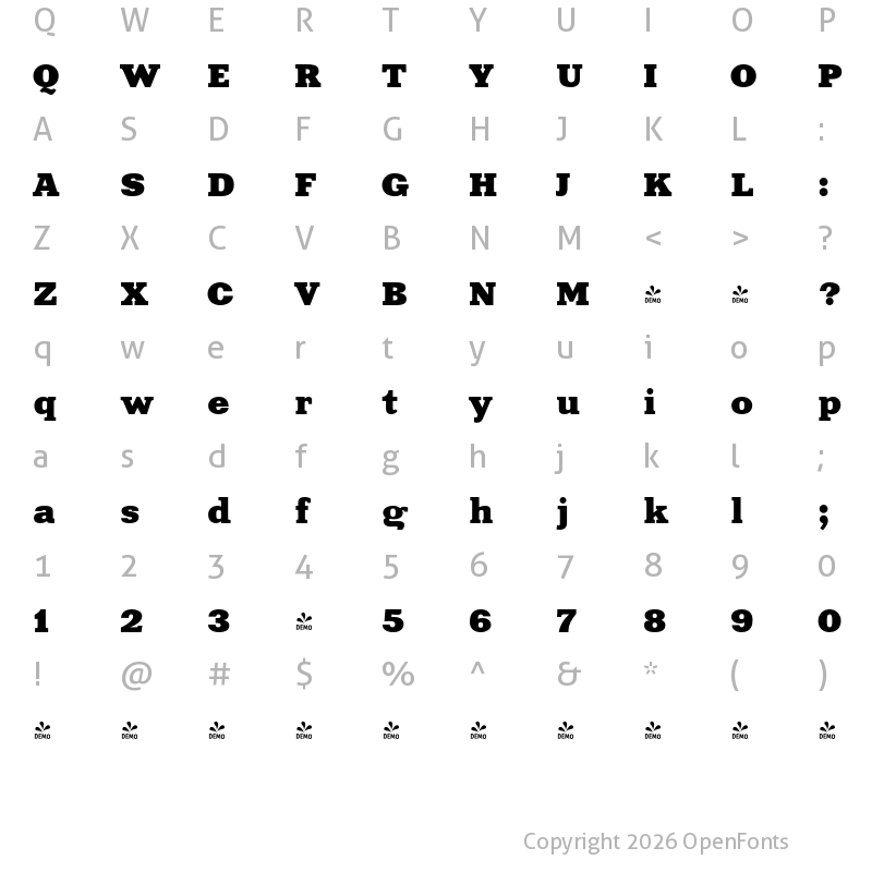 Character Map of FONTSPRING DEMO - XeniaExtended Regular