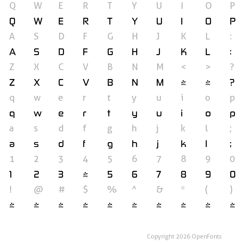 Character Map of FONTSPRING DEMO - Zekton Bd Bold