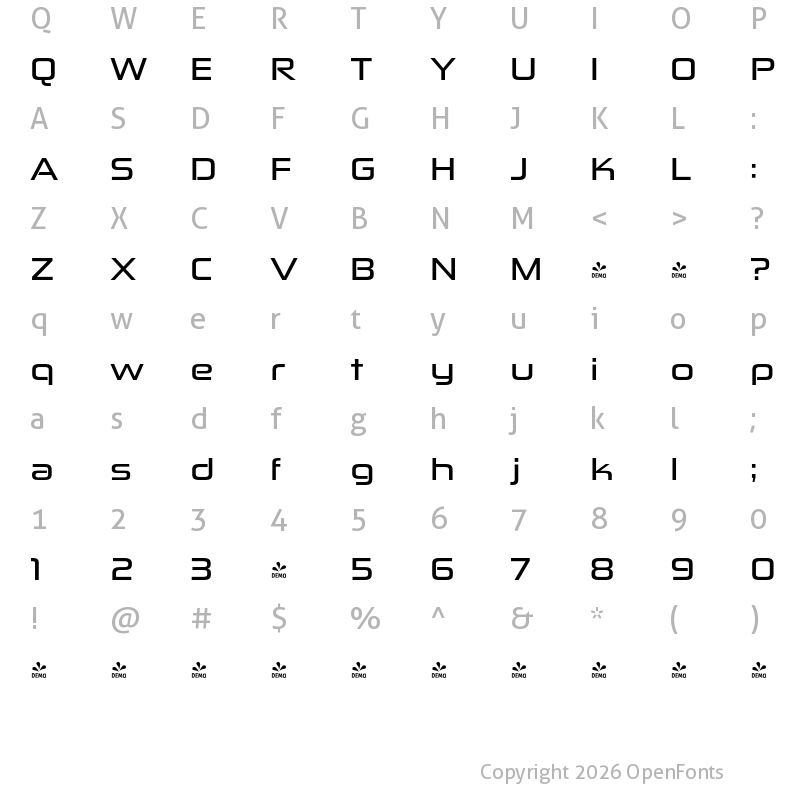 Character Map of FONTSPRING DEMO - Zekton Ex Bd Bold