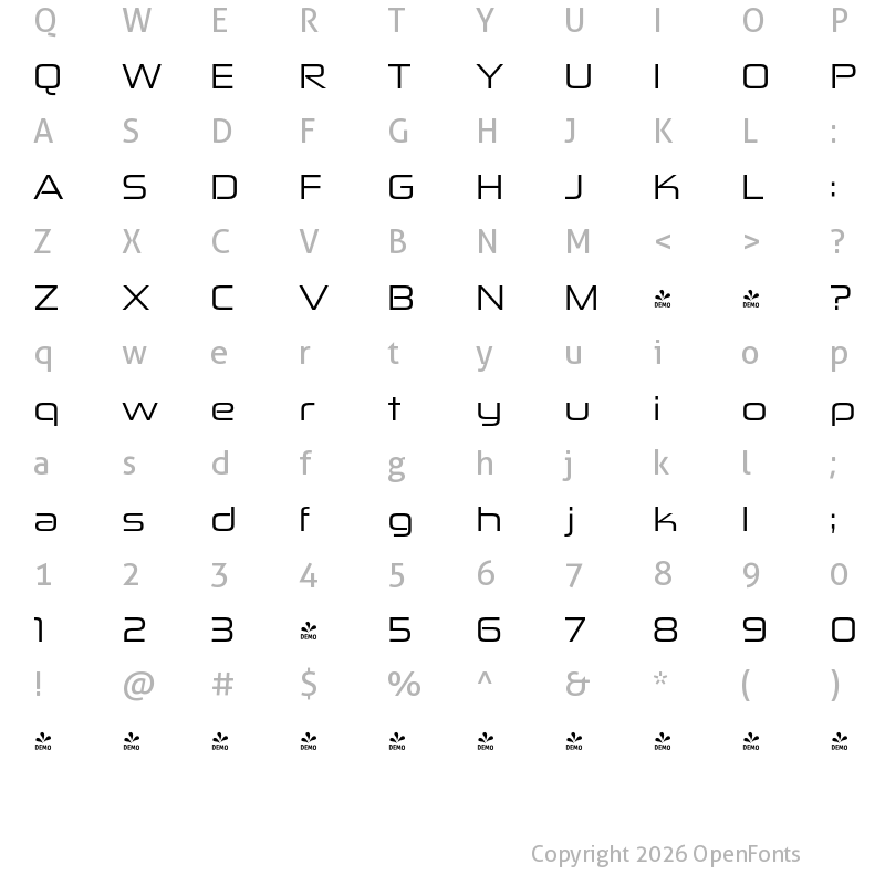 Character Map of FONTSPRING DEMO - Zekton Ex Regular