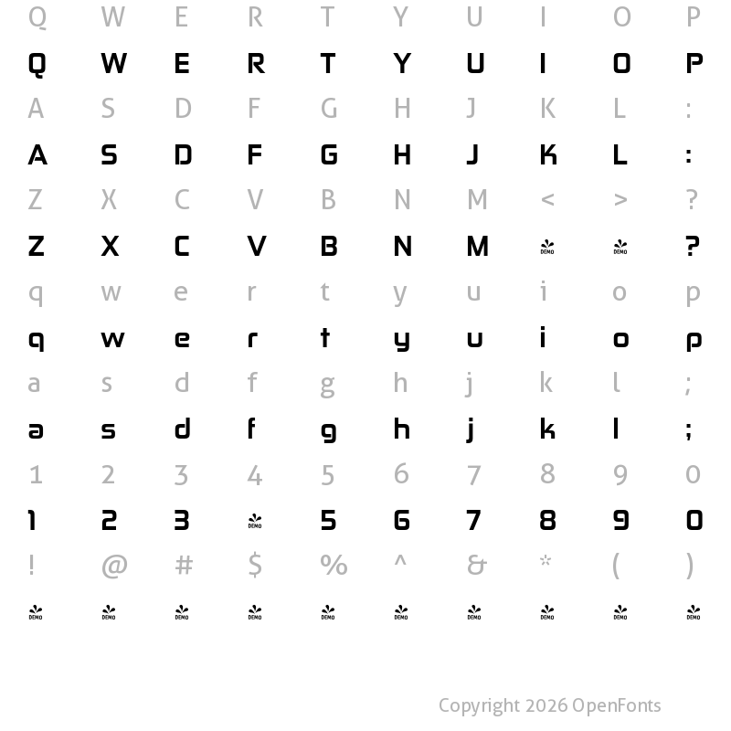 Character Map of FONTSPRING DEMO - Zekton Hv Regular