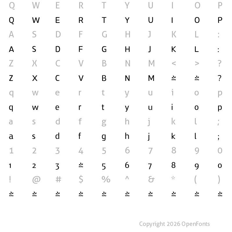 Character Map of FONTSPRING DEMO - Zosimo Cyr Regular