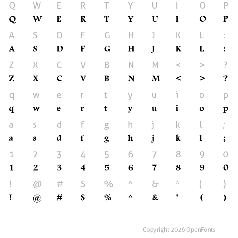 Character Map of Footlight MT Pro Bold
