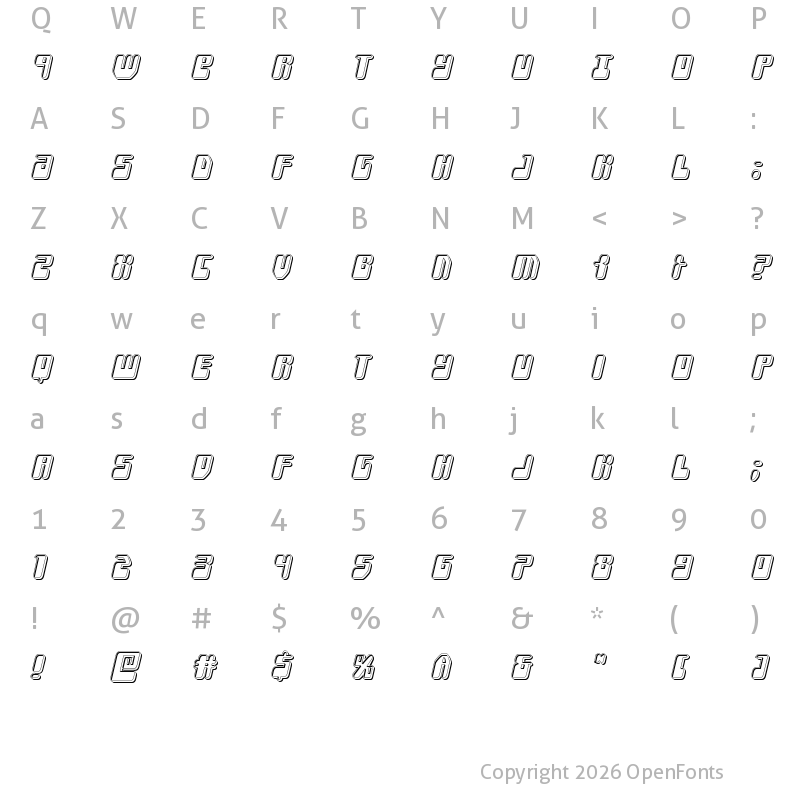 Character Map of Force Majeure Engraved Italic Italic