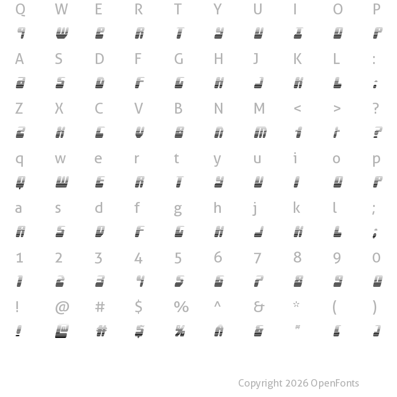 Character Map of Force Majeure Gradient Italic Italic