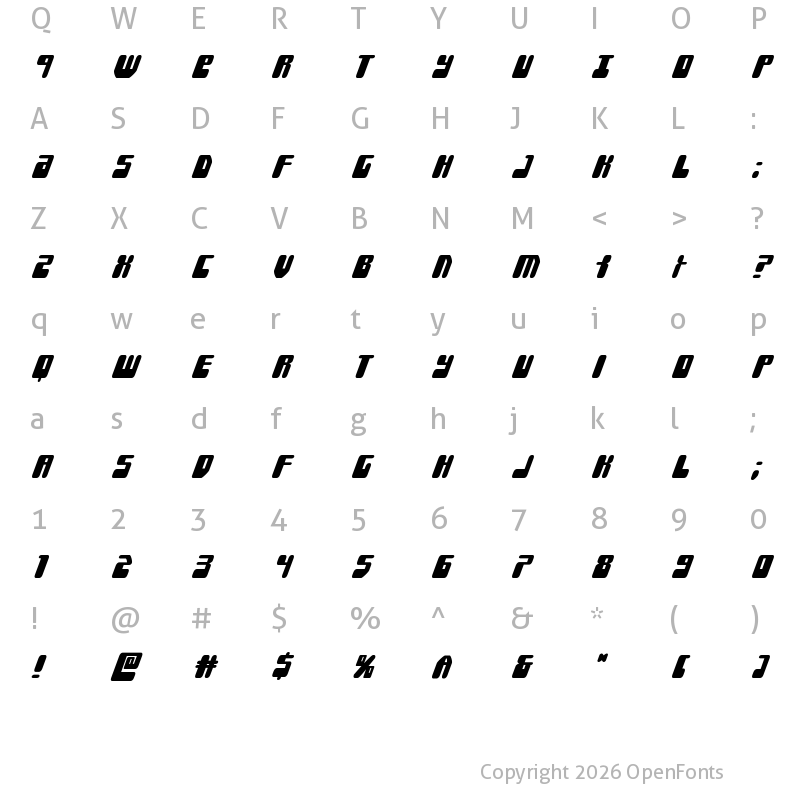 Character Map of Force Majeure Super-Italic Italic