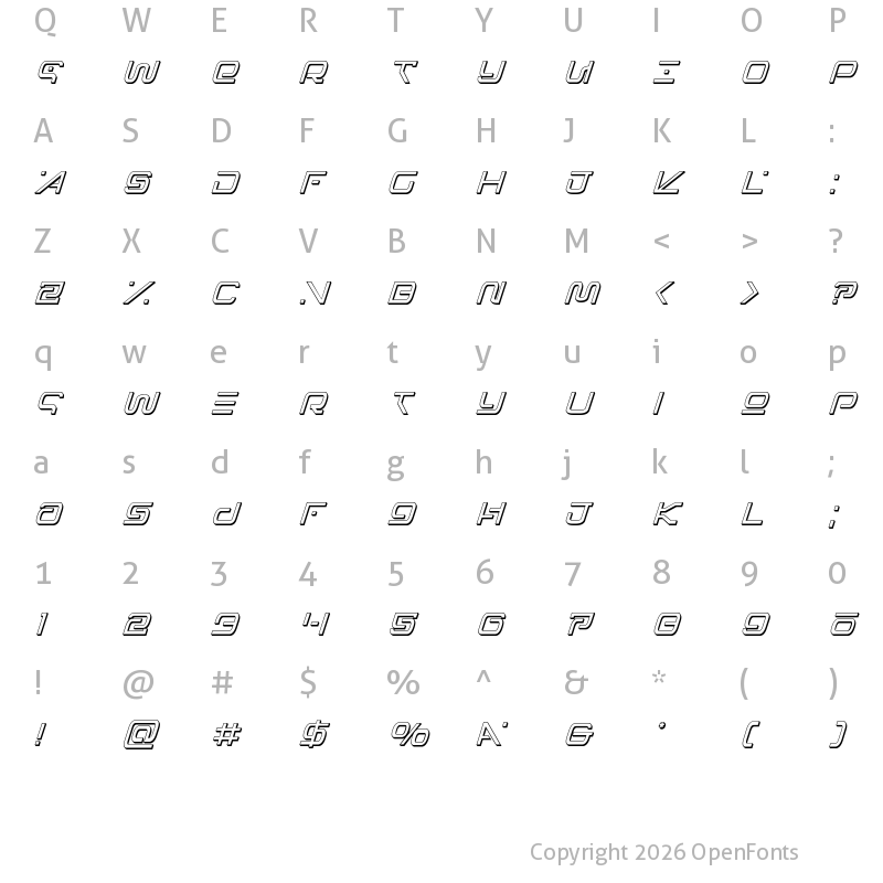 Character Map of Foreign Alien 3D Italic Italic