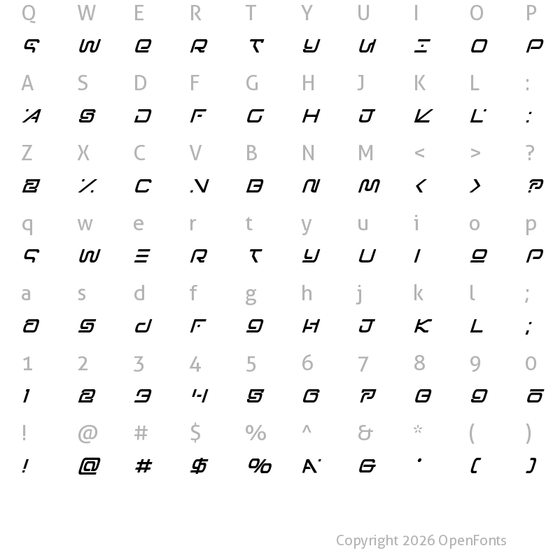 Character Map of Foreign Alien Bold Italic Bold Italic