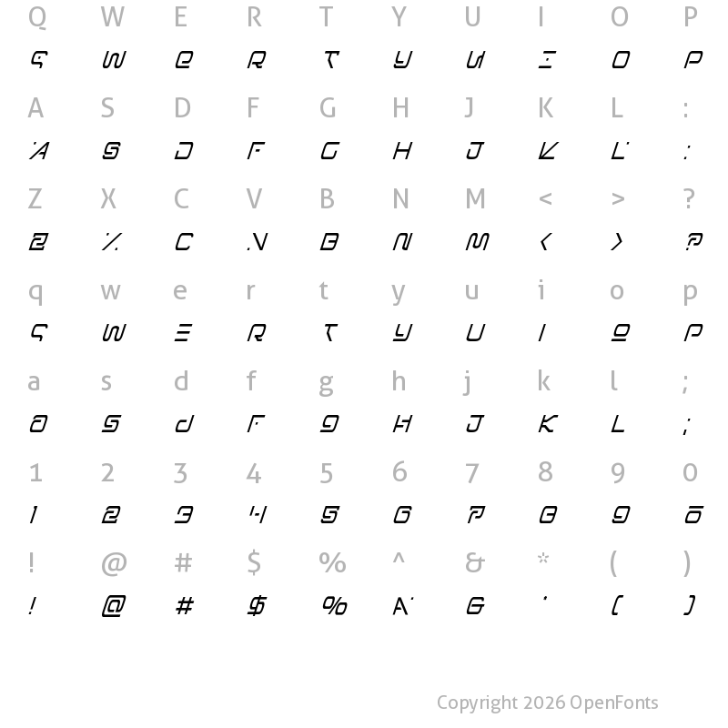 Character Map of Foreign Alien Condensed Italic Condensed Italic