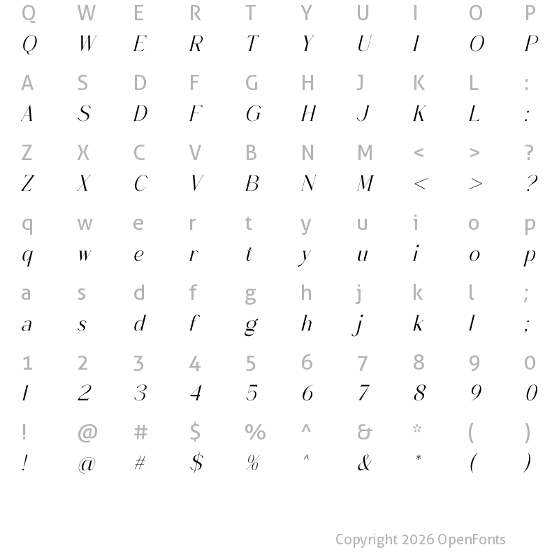 Character Map of Foresta Monesta Serif Italic
