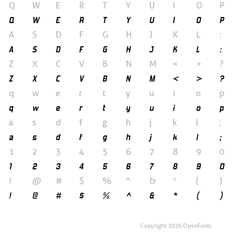 Character Map of Forgotten Futurist Bold Italic
