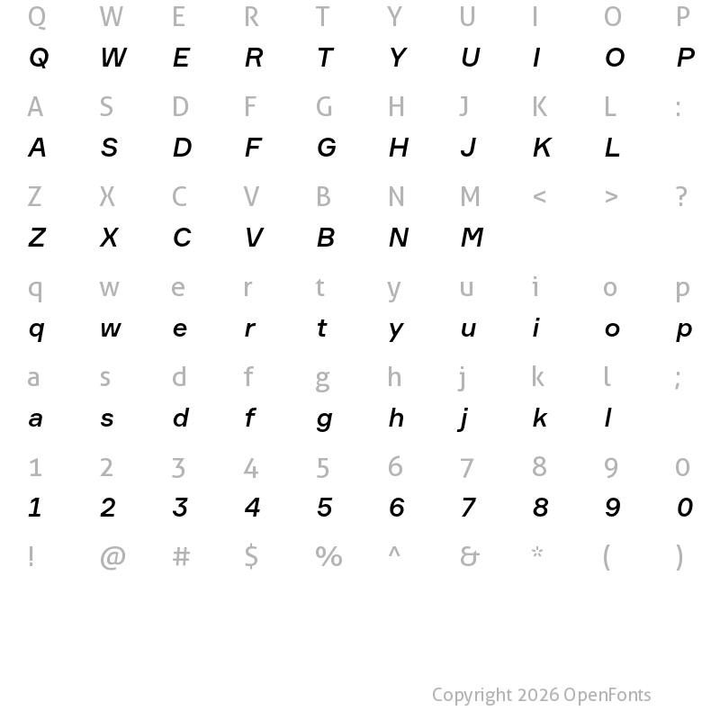 Character Map of Formular Medium Italic