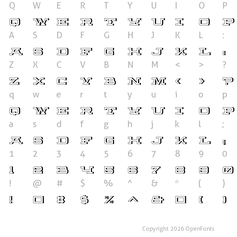 Character Map of Fortitude 3D (100% Free) Regular