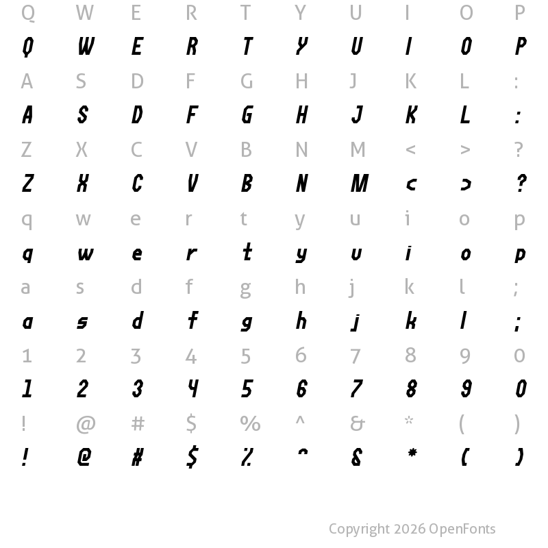 Character Map of Fortzilla Italic