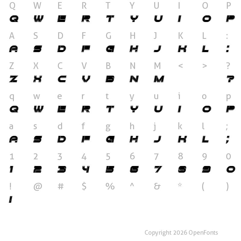 Character Map of Forvertz 3D Filled Italic