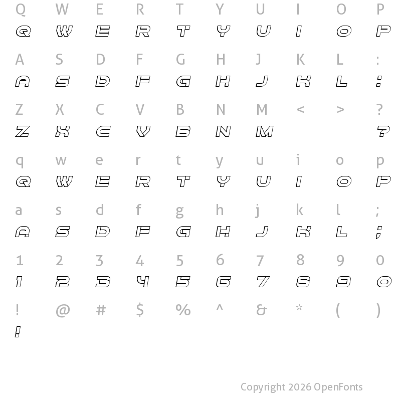 Character Map of Forvertz 3D Italic