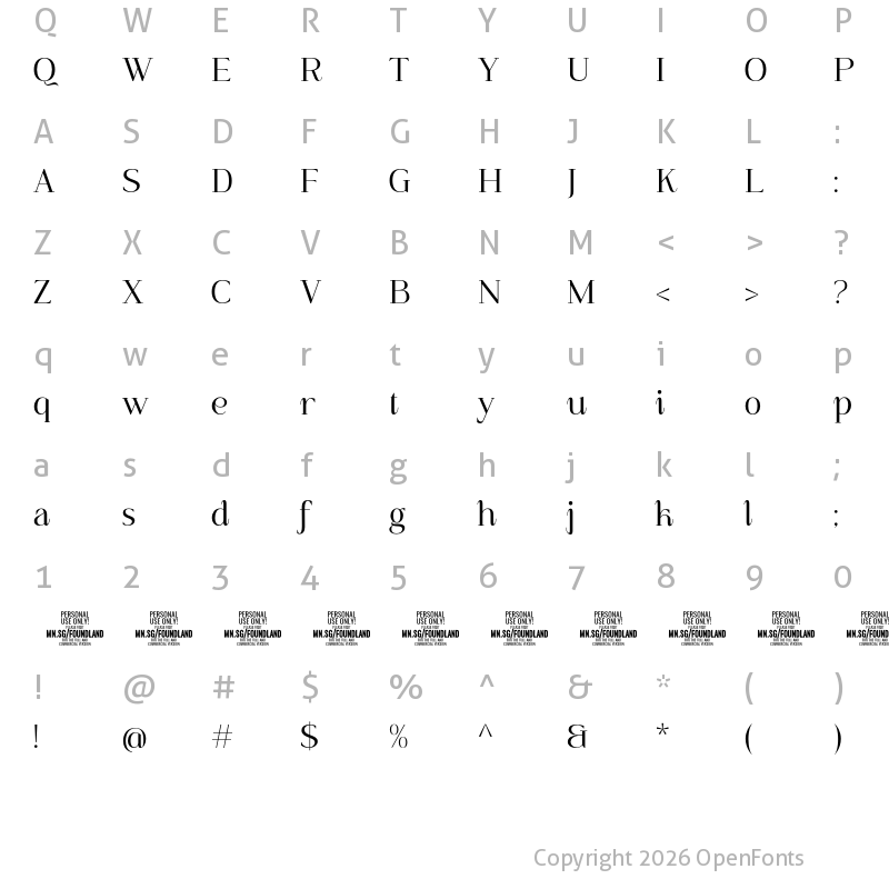 Character Map of Foundland PERSONAL USE ONLY Regular