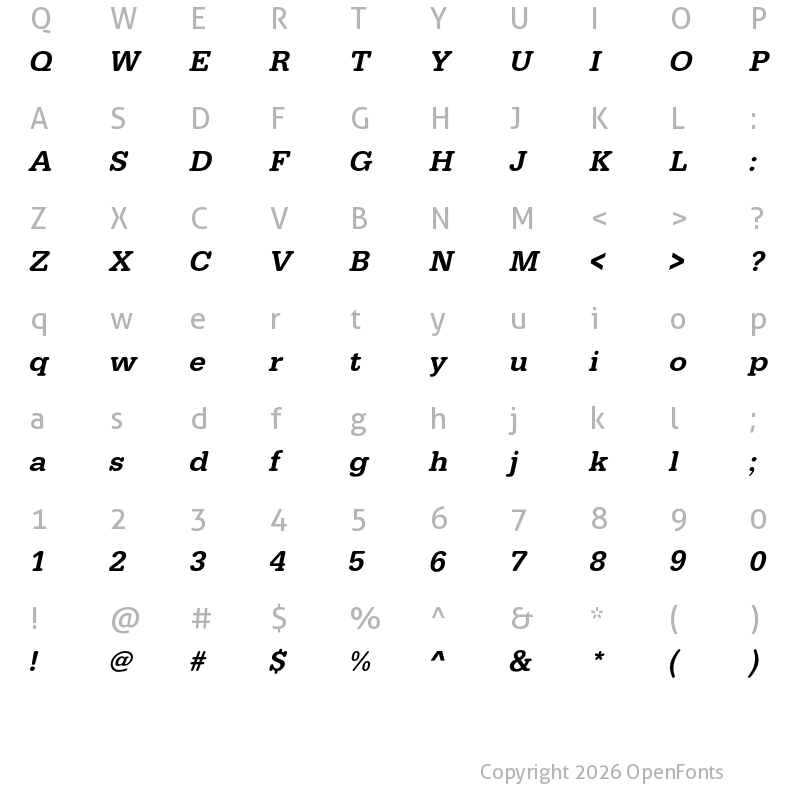 Character Map of FP Typewriter DEMO Medium Italic
