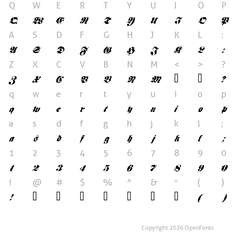 Character Map of Frakt Regular