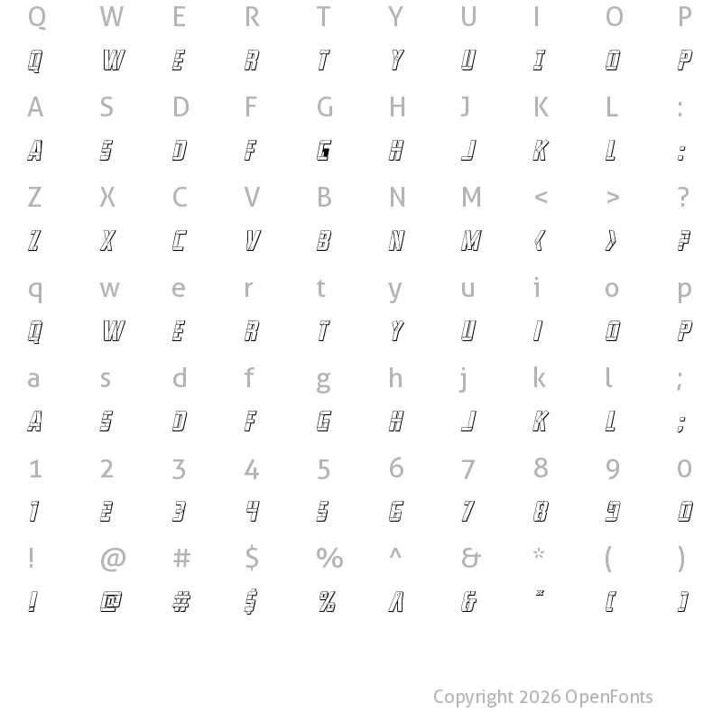Character Map of Frank-n-Plank 3D Italic Italic