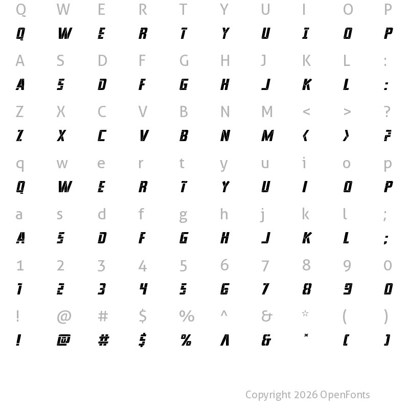 Character Map of Frank-n-Plank Expanded Italic Expanded Italic