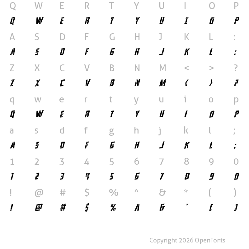 Character Map of Frank-n-Plank Rotalic Italic