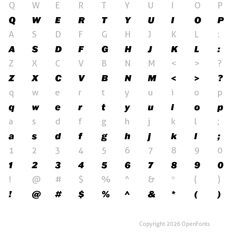 Character Map of Franklin Gothic ATF Black Italic