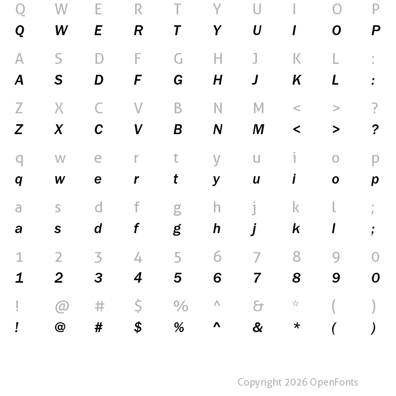 Character Map of FranklinGothic URW Medium Italic