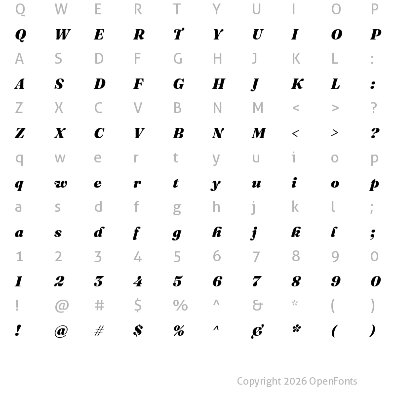 Character Map of Fraunces 72pt S000 Black Italic