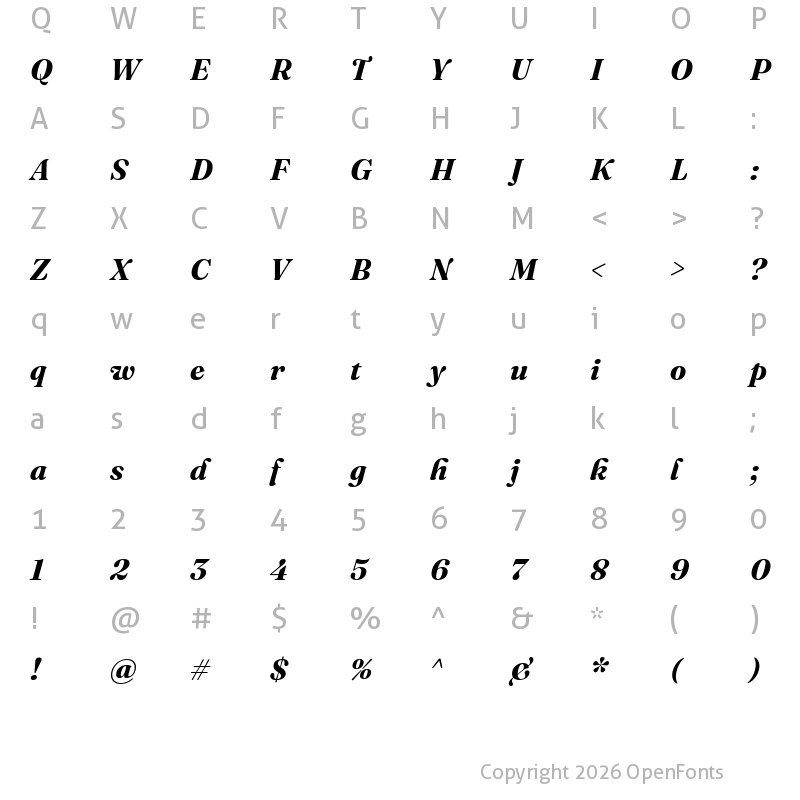 Character Map of Fraunces 72pt S000 Bold Italic