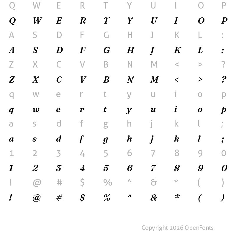 Character Map of Fraunces 9pt S000 SemiBold Italic