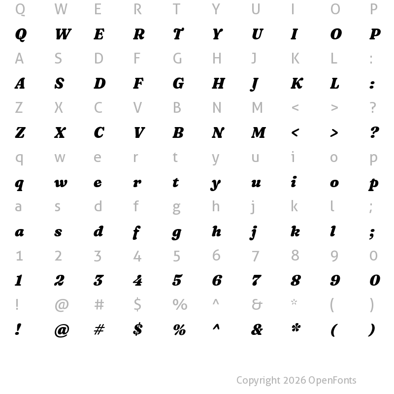 Character Map of Fraunces 9pt S050 Black Italic