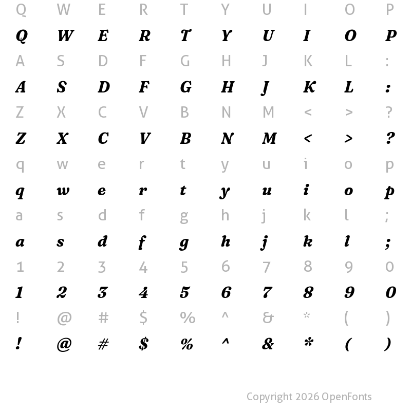 Character Map of Fraunces 9pt S050 Bold Italic