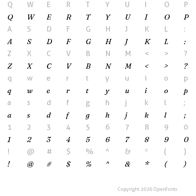 Character Map of Fraunces 9pt S050 Italic