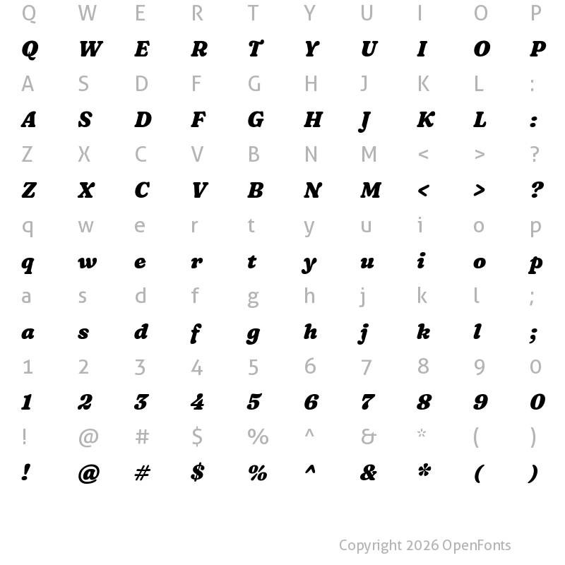 Character Map of Fraunces 9pt S100 Black Italic