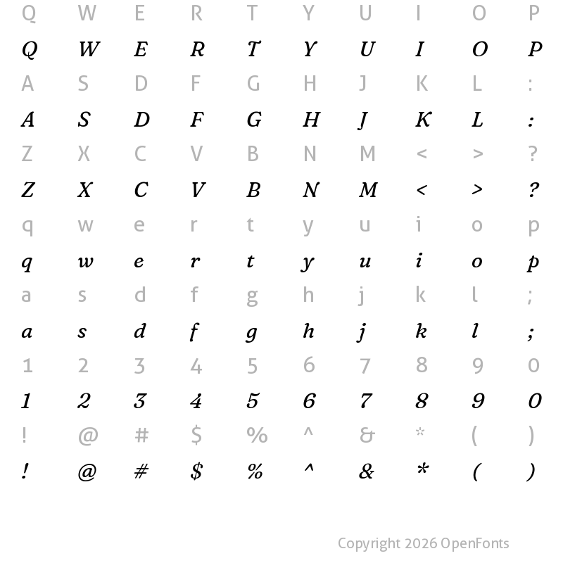 Character Map of Fraunces 9pt S100 Italic