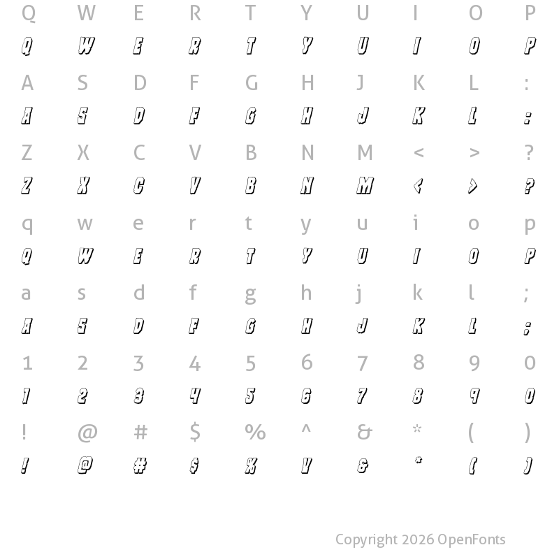 Character Map of Freakfinder 3D Italic Italic
