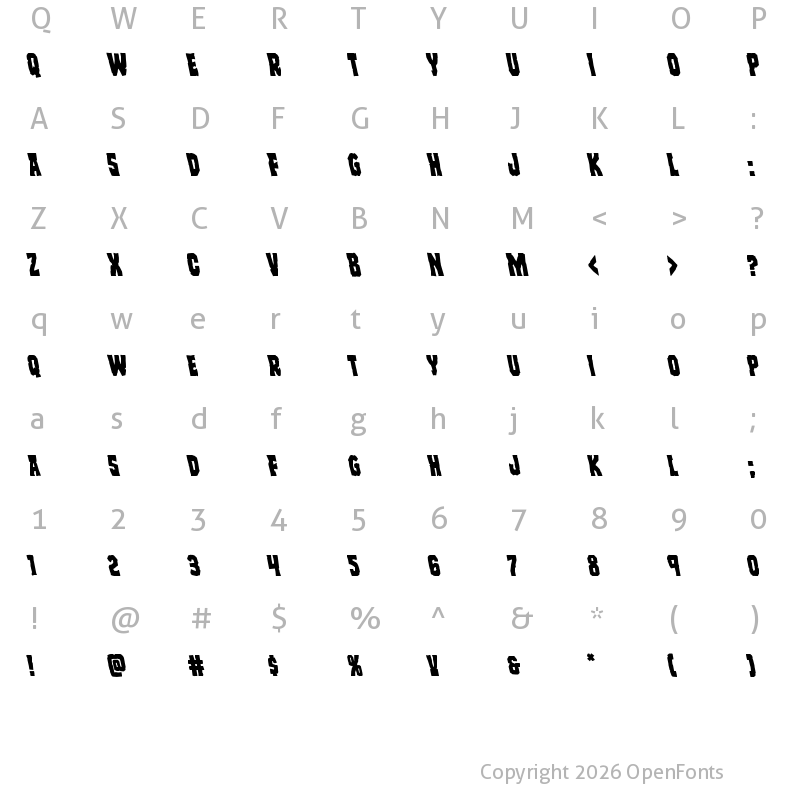 Character Map of Freakfinder Leftalic Italic